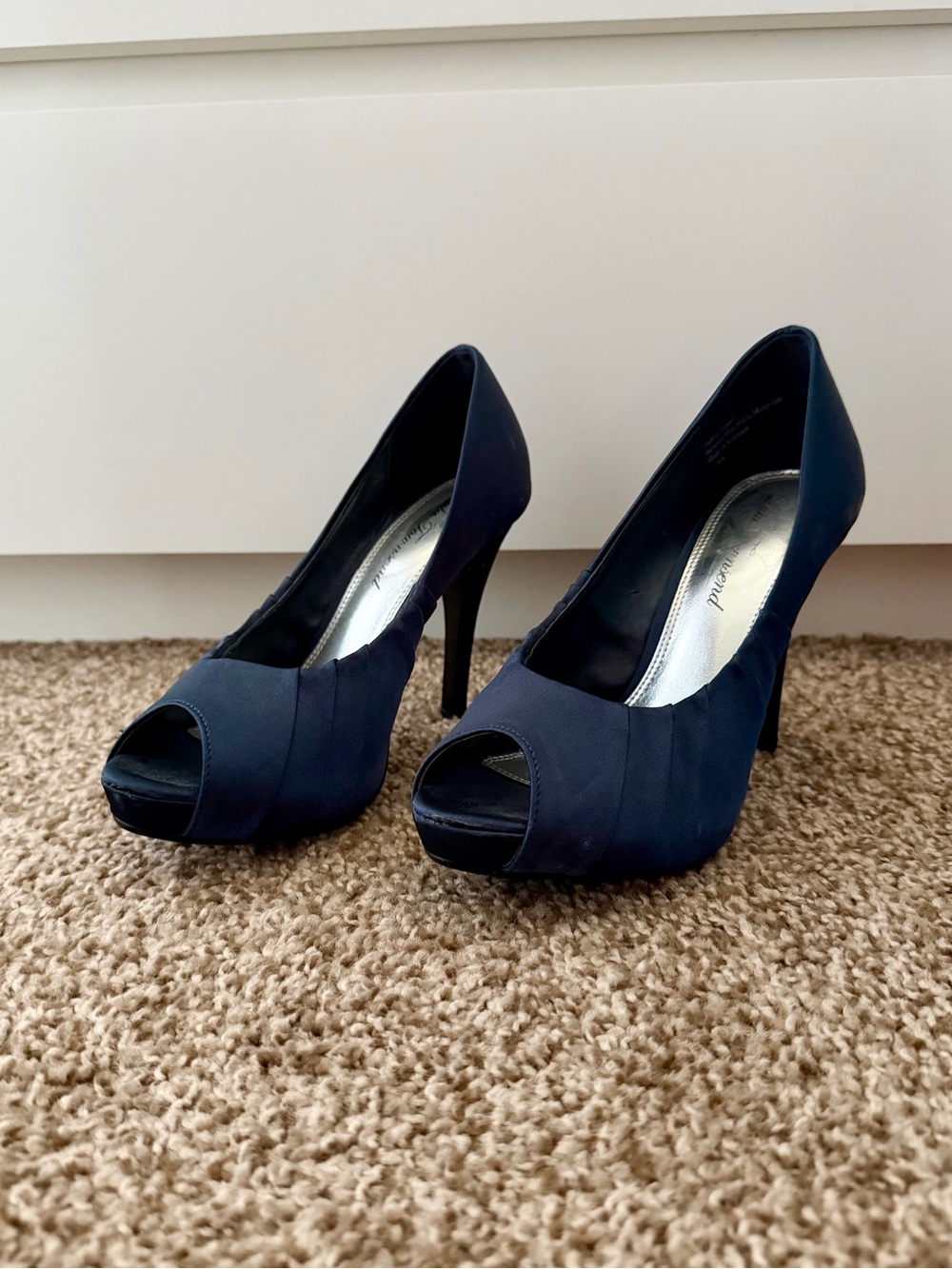 Navy Peep-Toe High Heels